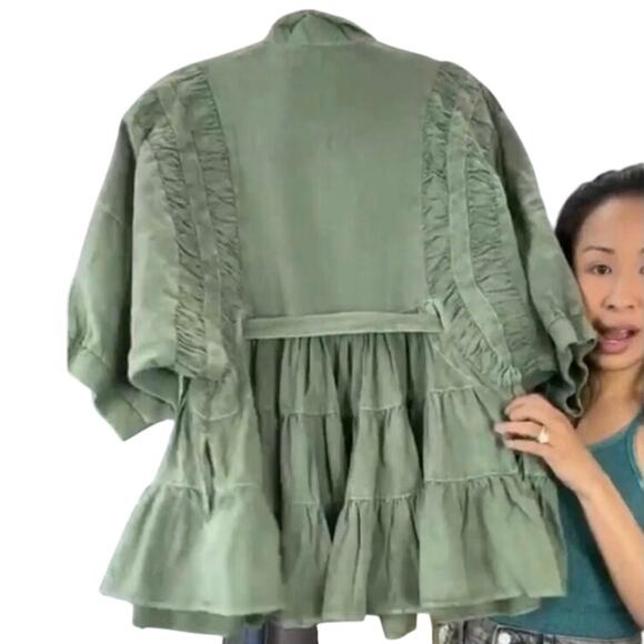 FREE PEOPLE Green Hampton Mini Dress Size L P2P 33.5” New w/o Tag MSRP $198 SOO - Picture 10 of 15